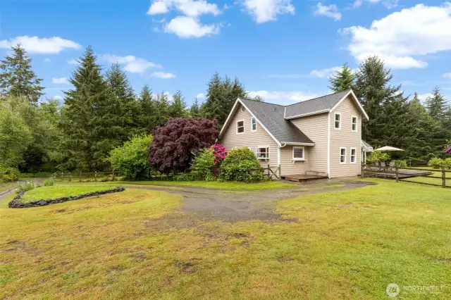 Mature landscaping around home