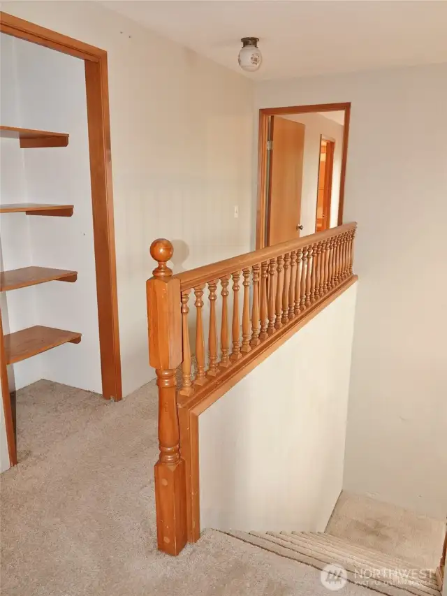 Top of the staircase landing.