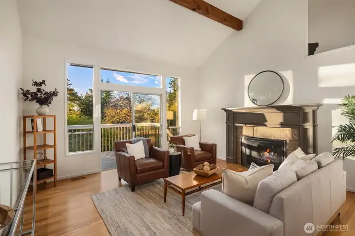 Valuted ceilings with beams, hardwoods and all new interior paint.