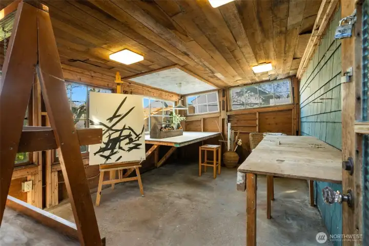 Shed space- art studio? home office? Or take both structures down and put up a 2 car garage?