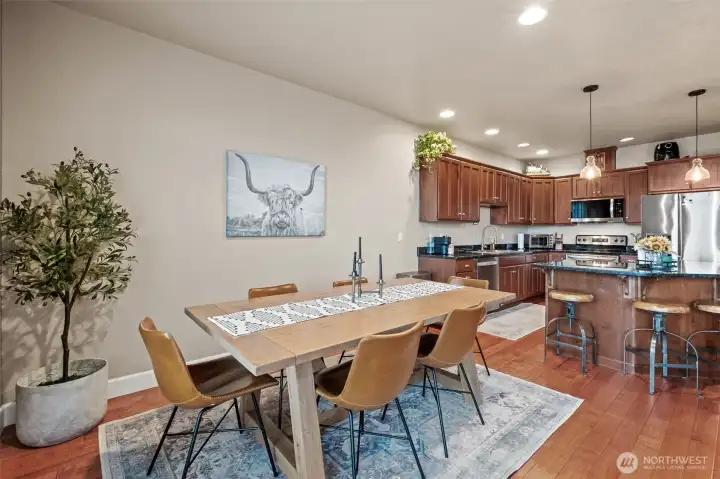 Dining room can sit 10-12.  Enough room for an elegant buffet.