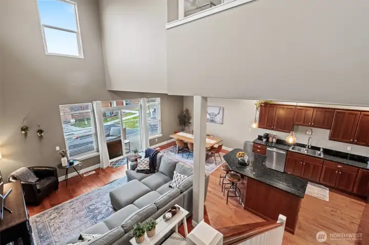 From the stairs showing the open floor plan.