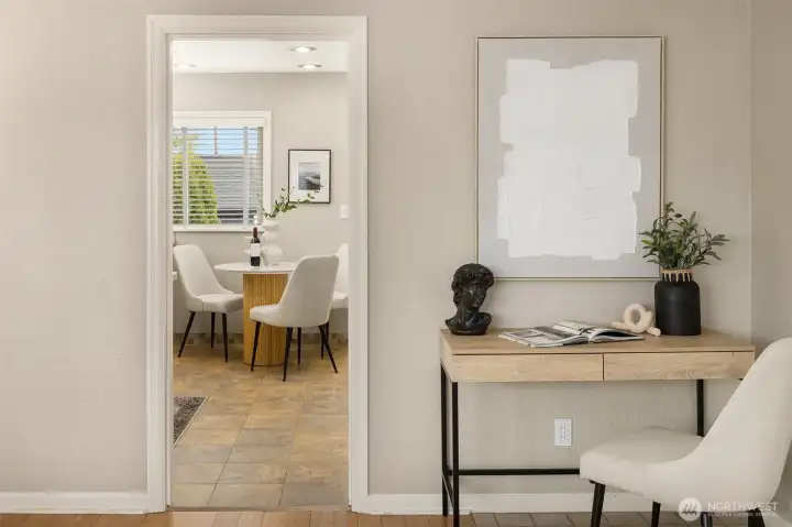 In spite of its smaller footprint, the home enjoys space for all activities. This tiled area in the living room for instance is the perfect spot for browsing the net and computer work.