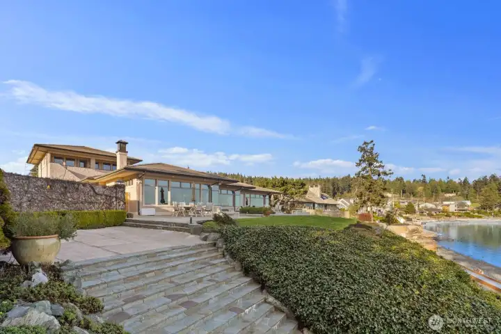 15283 Gibralter Rd custom stone wide stairway to the beach