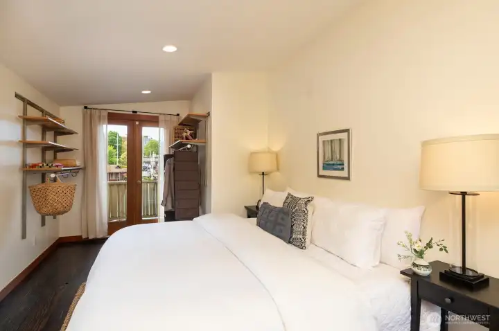 Primary bedroom fits a king sized bed