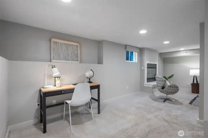 Spacious lower level for multipurpose use.