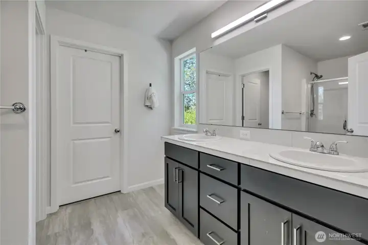 Primary bath with double sinks Primary bath with double sinks