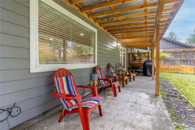 Back patio off basement looks out to your yard and water front