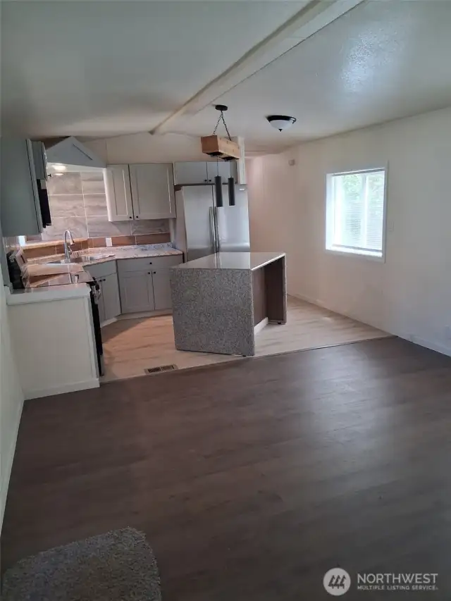 View from the living room to the kitchen.