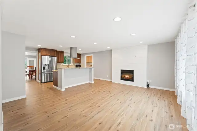 Newer kitchen opens to front room
