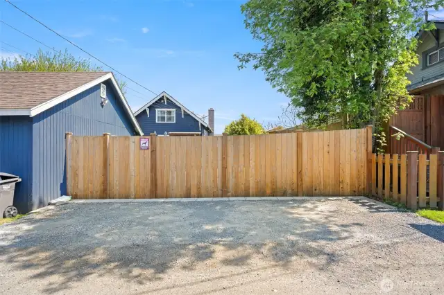 Off Street Parking in alley with gate access to yard