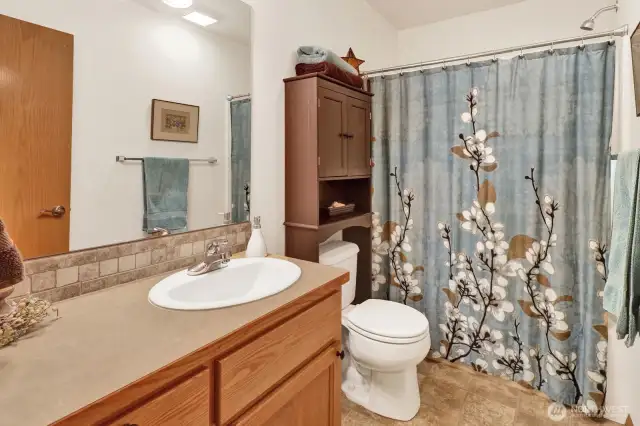 Full size guest bathroom.
