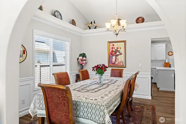 Archway pass through, ceiling vault over formal dining room.