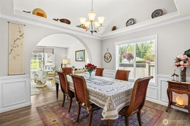 The dining room is conveniently positioned off the kitchen for your events.