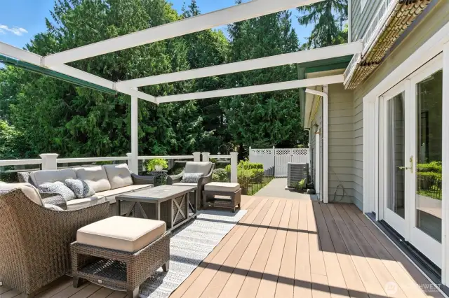 The deck has a custom shade system, (the system is in excellent condition, the shades are worn, the Seller has a quote for replacing the fabric if the new homeowners want to invest in shades)