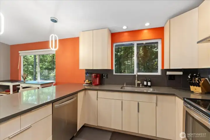 Large kitchen with plenty of countertop space for the chef!