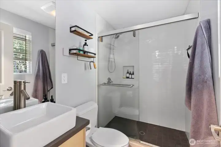 Upstairs remodeled bathroom.