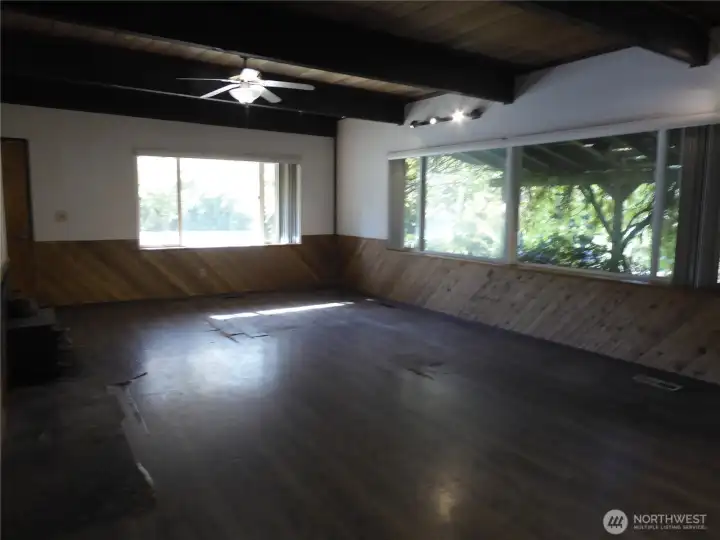 Huge picture windows bring in lots of light.