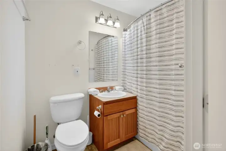 Lower-level full bath off the rec room.