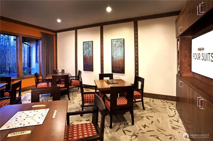 Four Suits is another room in the lodge where residents have poker night events, gaming and puzzle events, too. This lodge has something for everyone - and if you don't have a club (of the 50+ organized clubs offered) you can start your own!