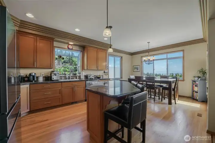 Open to the dining room, the kitchen is an entertainer's dream.