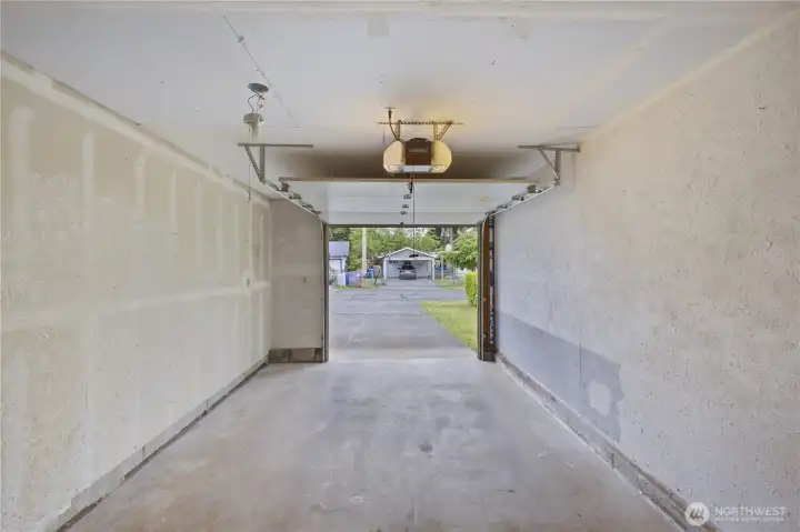Functional one-car garage. Functional one-car garage.