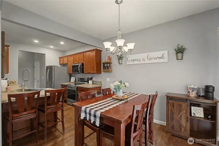 Dining view into kitchen
