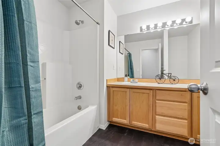 Hall bathroom with double sink vanity Hall bathroom with double sink vanity