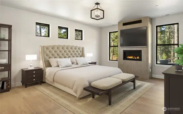 Primary Suite with cozy fireplace.