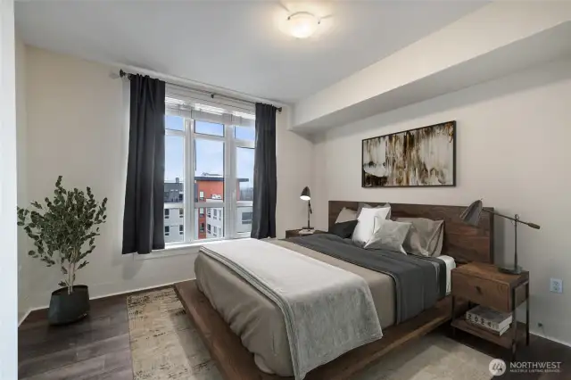 Primary bedroom, staged
