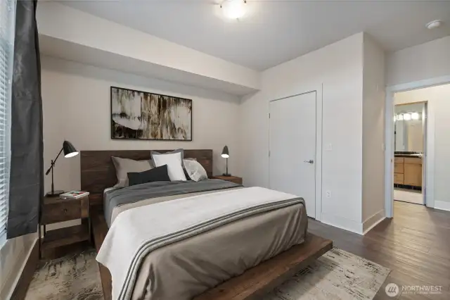Primary bedroom staged