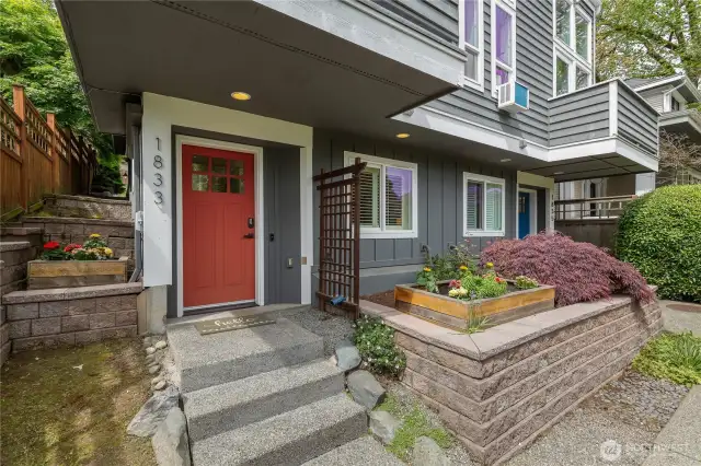Entry with raised garden space
