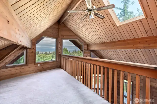 The gorgeous loft! With views of the mountains and water and plenty of space.