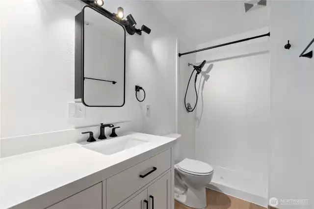 Fully remodeled bathroom on lower level. Large spacious shower.