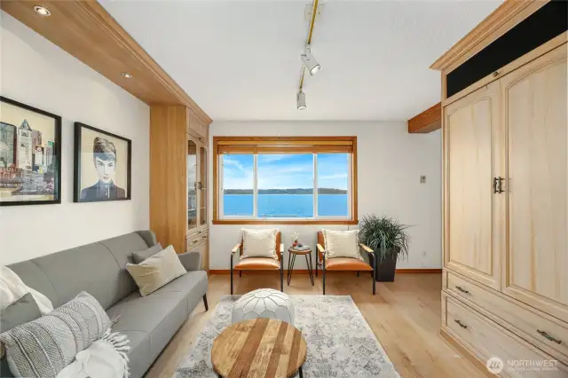 Built in cabinetry in the den with space for a murphy bed, built in desks. What a great WFH spot!