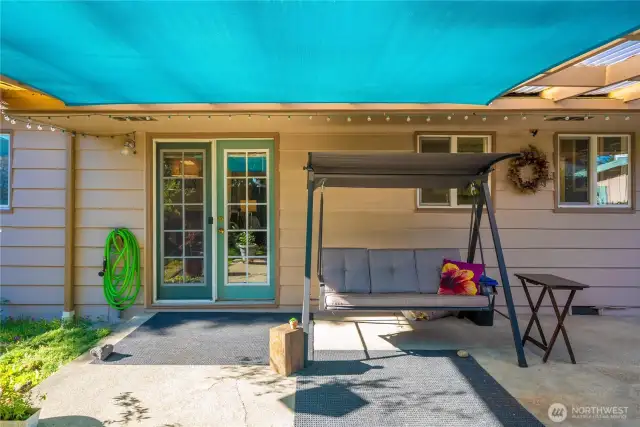 Relax under the covered patio area