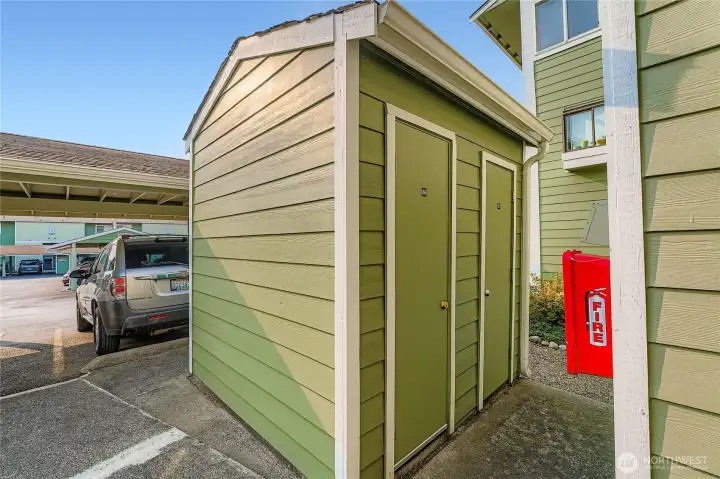 You have two storage sheds - one right by your front door, and another one just steps away from your front door!