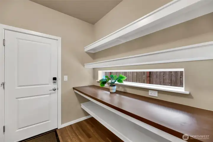 Walk through pantry and entry to the garage.