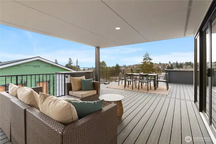 Large outdoor patio area on the 3rd level with water, city, mountain and territorial views. Large outdoor patio area on the 3rd level with water, city, mountain and territorial views.