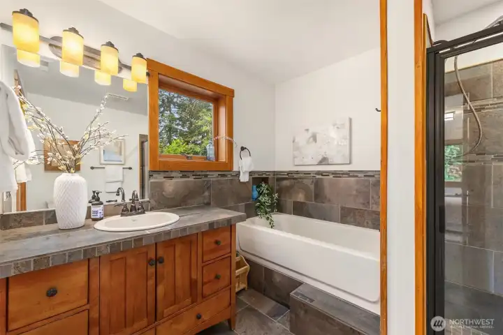 Light-filled bathroom with practical layout and everyday convenience.