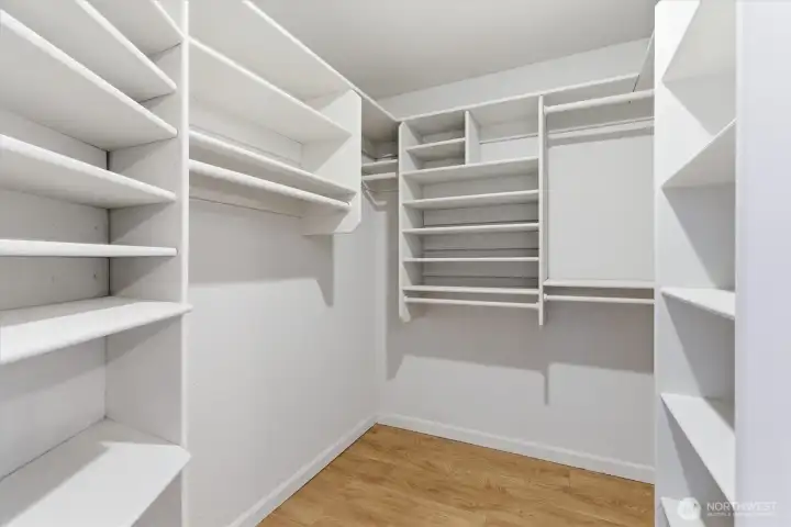 Built-in closet organizing  shelving just off the primary, plus an additional closet inside primary