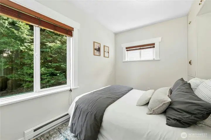 Window frame tranquil views of the surrounding trees.