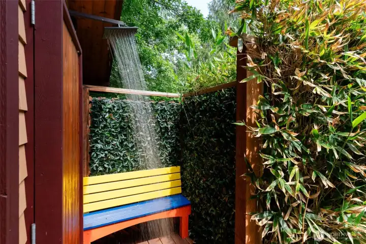 Private outdoor shower outside of Primary Bedroom.