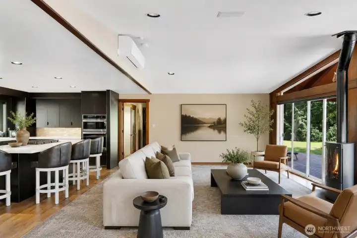 Virtually staged main house lounge.