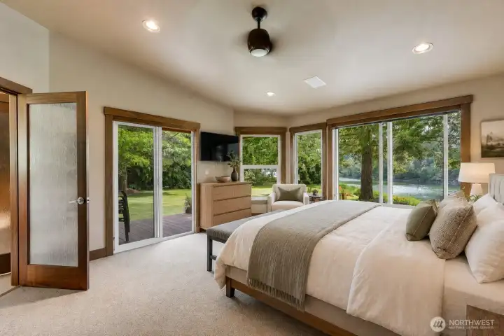 Virtually staged primary bedroom.