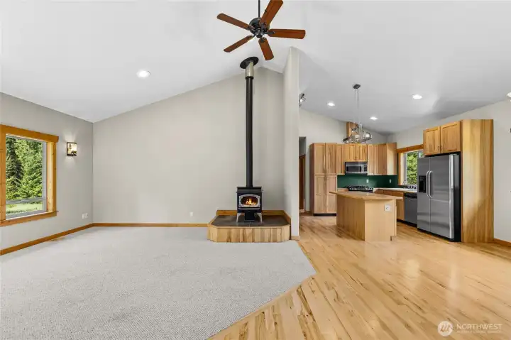 Upper level open concept living room. Upper level open concept living room.