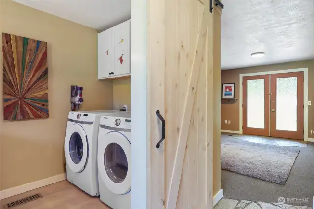 Laundry, located withing half bath, washer & dryer transfer with sale. Old shower plumbing still remains, if you want to add a shower and relocate the washer & dryer.