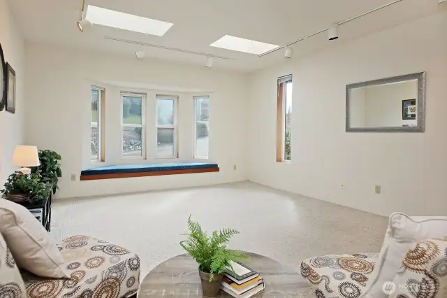 The Family room features a built in window seat.