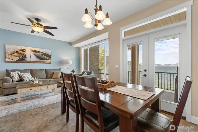 Dining area with doors to deck