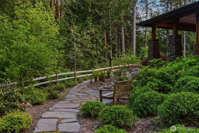Winding paths around the property.  Landscaping specifically designed for low maintenance care.